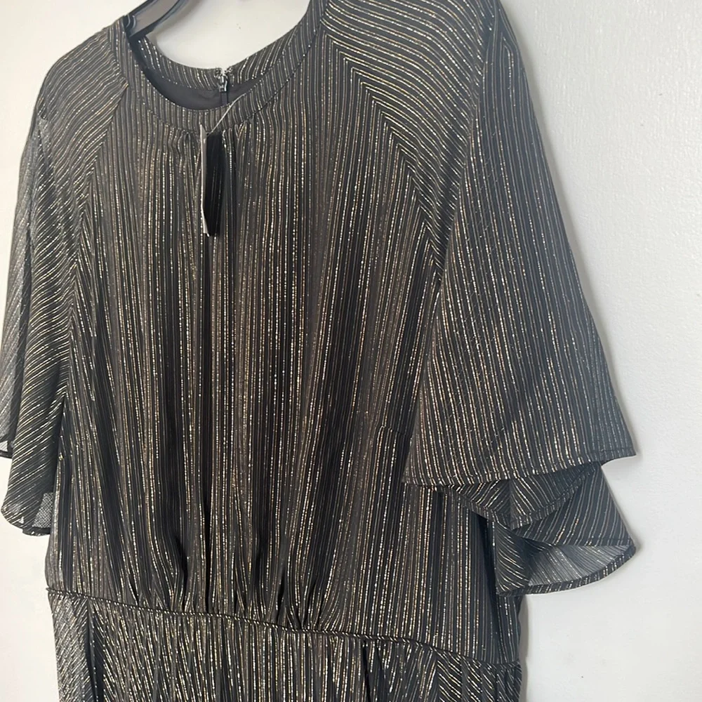 NWT - Ann Taylor Shimmer Stripe Pleated Flare Dress - Size 16 - Picture 6 of 10